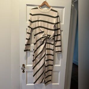 Tanya Taylor Cody Dress-Cream and Green Striped Long Sleeve Dress
